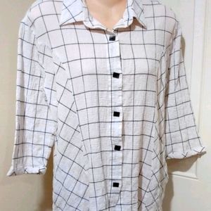Apropos Lagenlook 3/4 sleeve b/w button down